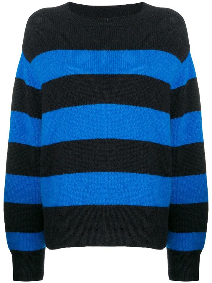 Closed Striped Drop Shoulder Sweater - Blue