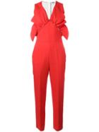Msgm Ruffle Detail Jumpsuit, Women's, Size: 38, Red, Polyester/viscose/spandex/elastane