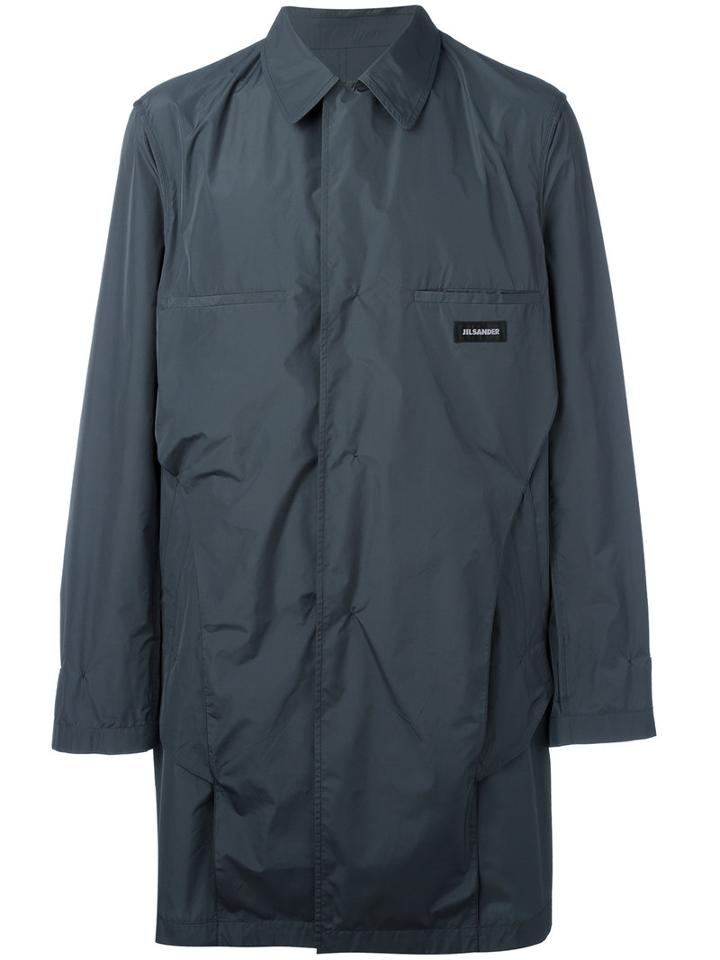 Jil Sander Single-breasted Coat, Men's, Size: 48, Blue, Polyester