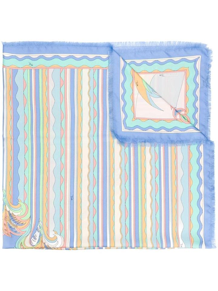 Emilio Pucci Guanabana Print Silk Maxi Square Scarf - Blue