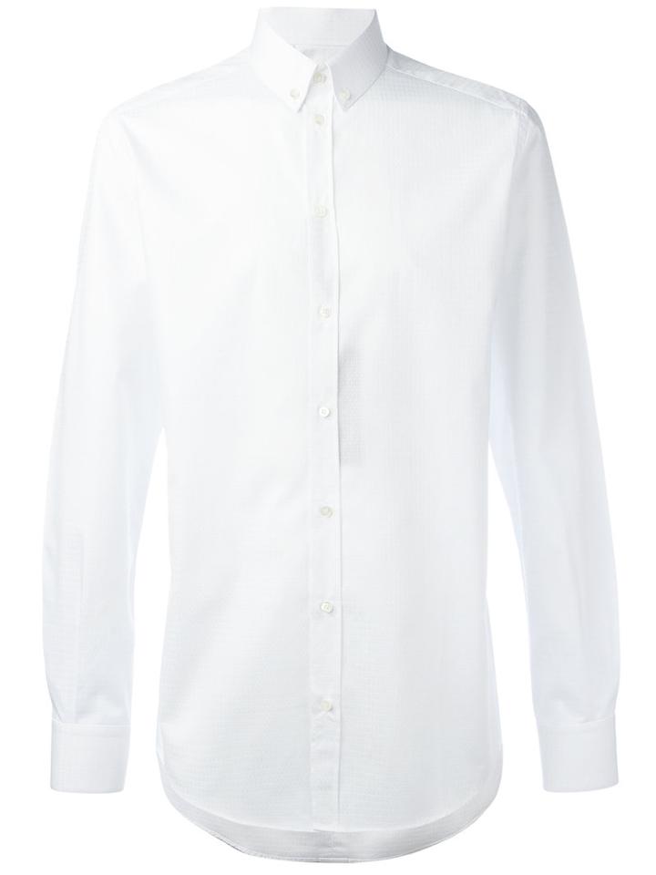 Dolce & Gabbana Patterened Shirt, Men's, Size: 39, White, Cotton