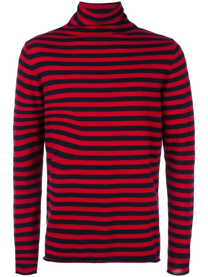 Société Anonyme Striped Turtleneck Jumper, Men's, Size: Medium, Blue, Wool