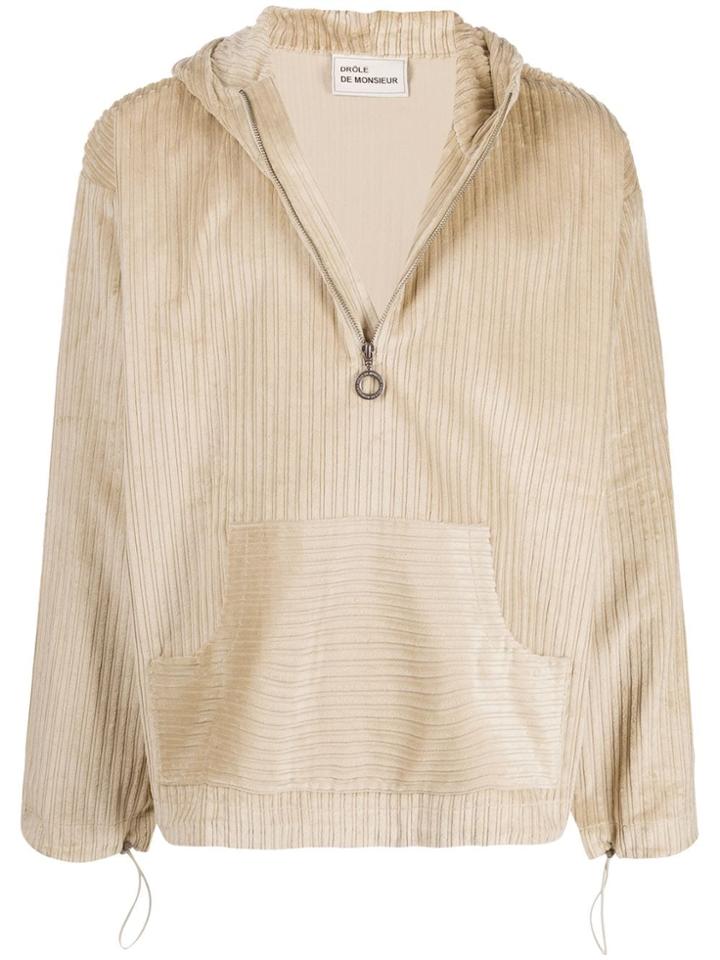 Drôle De Monsieur Ribbed Zipped Collar Sweatshirt - Neutrals