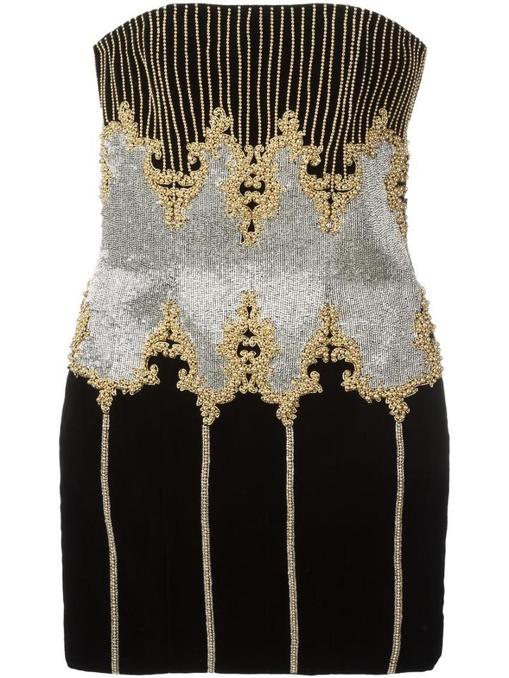 Balmain Sleeveless Baroque Dress, Women's, Size: 38, Black, Cotton/acrylic/polyamide/glass
