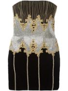 Balmain Sleeveless Baroque Dress, Women's, Size: 38, Black, Cotton/acrylic/polyamide/glass