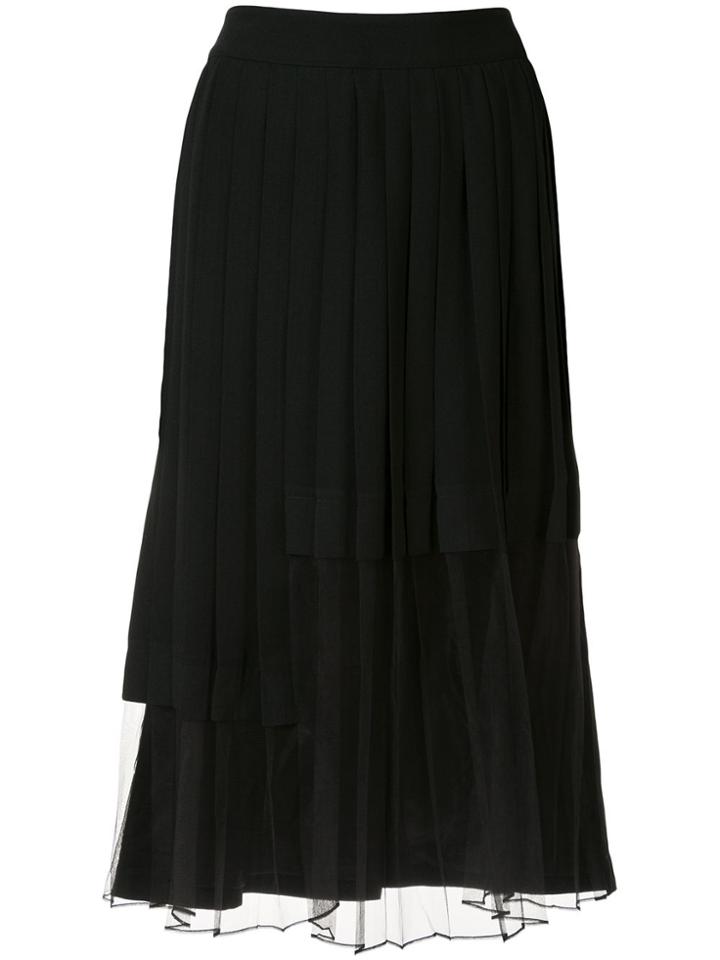 J Koo Pleated Midi Skirt - Black