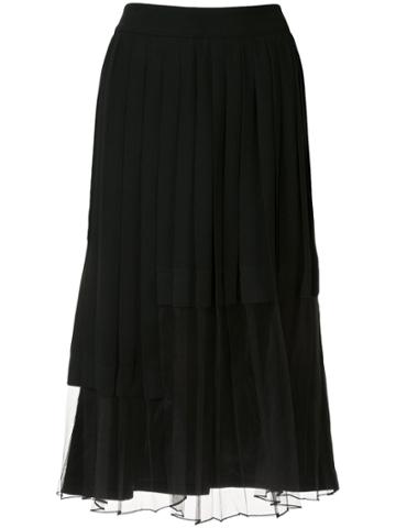 J Koo Pleated Midi Skirt - Black