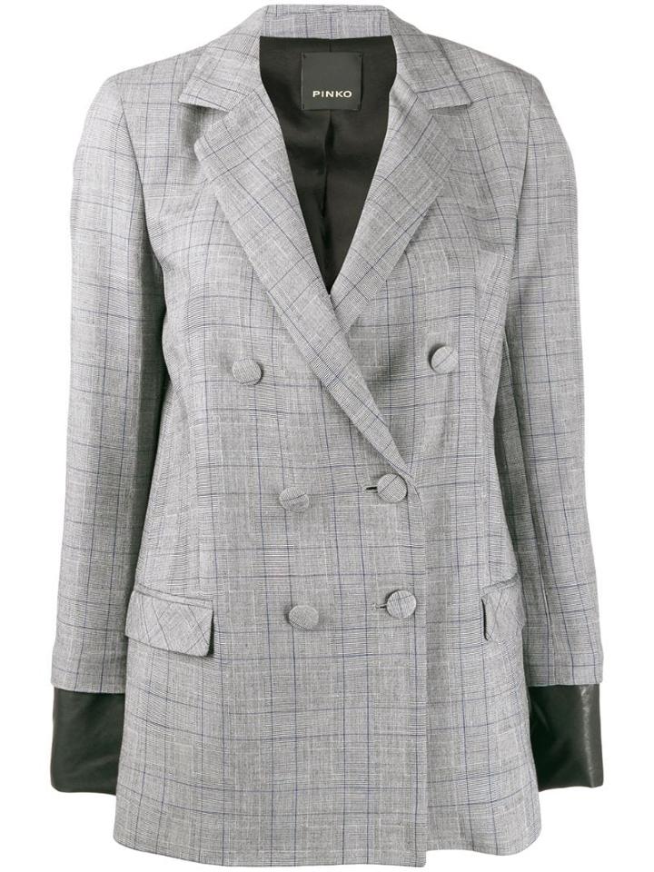 Pinko Check Print Double Breasted Blazer - Grey