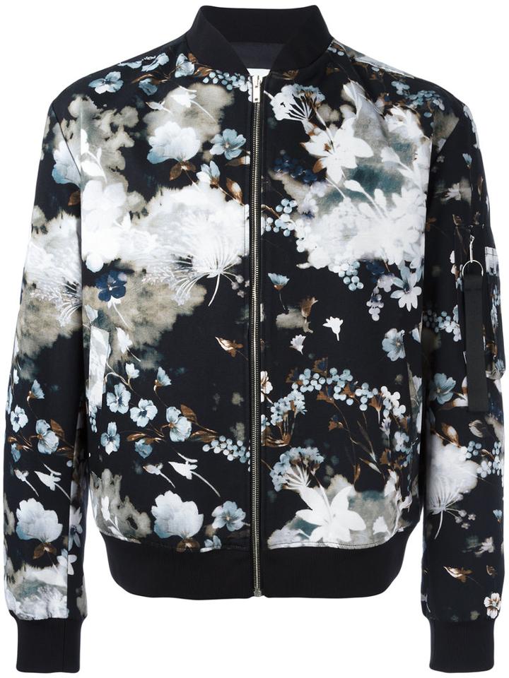 Msgm Floral Print Bomber Jacket, Men's, Size: 50, Black, Cotton