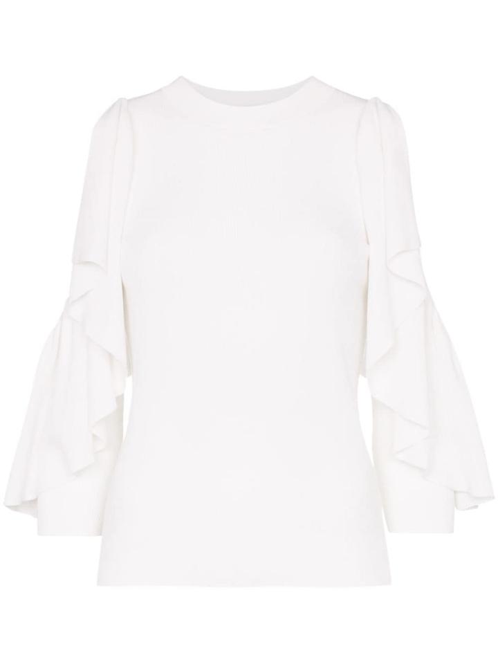 See By Chloé Ruffle Sleeve Rib Knit Top - White