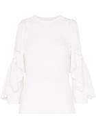 See By Chloé Ruffle Sleeve Rib Knit Top - White