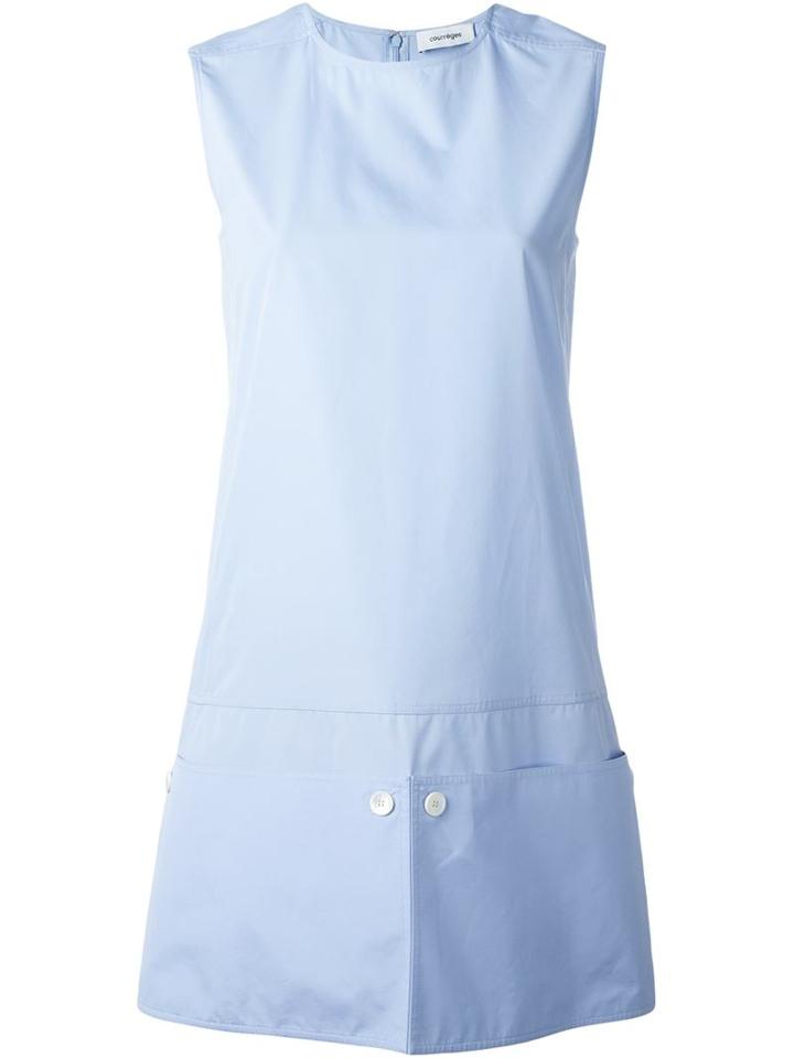 Courrèges Button Panel Shift Dress, Women's, Size: 38, Blue, Cotton