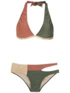 Adriana Degreas - Cut Out Velvet Bikini Set - Women - Spandex/elastane/polyamide - M, Brown, Spandex/elastane/polyamide
