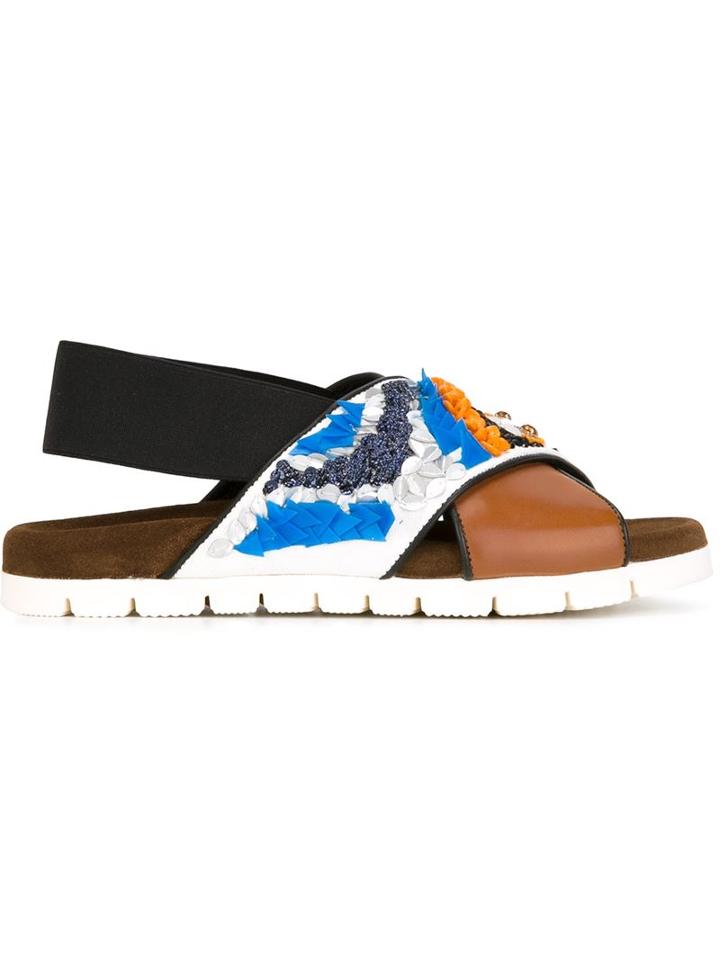 Msgm Embellished Cross Strap Sandals