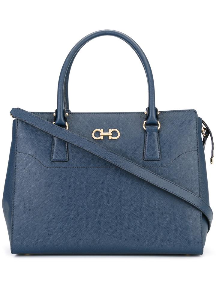 Salvatore Ferragamo Shoulder Strap Tote Bag, Women's, Blue, Leather