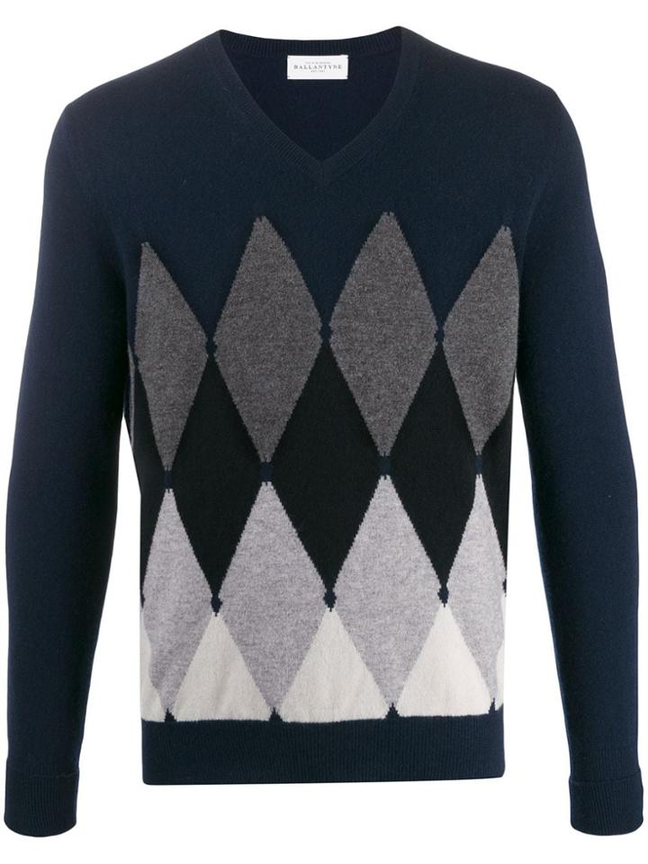Ballantyne Argyle Cashmere Knit Jumper - Blue