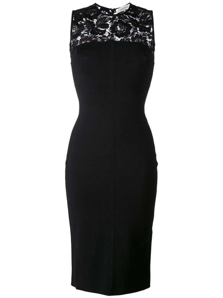 Valentino Lace Panel Fitted Dress, Women's, Size: Medium, Black, Viscose/polyester
