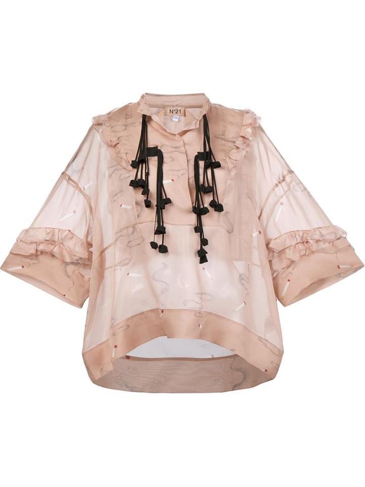 No21 Cigarette Print Ruffled Blouse