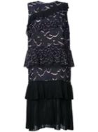 Markus Lupfer - Pleated Layered Straight Dress - Women - Silk - M, Blue, Silk