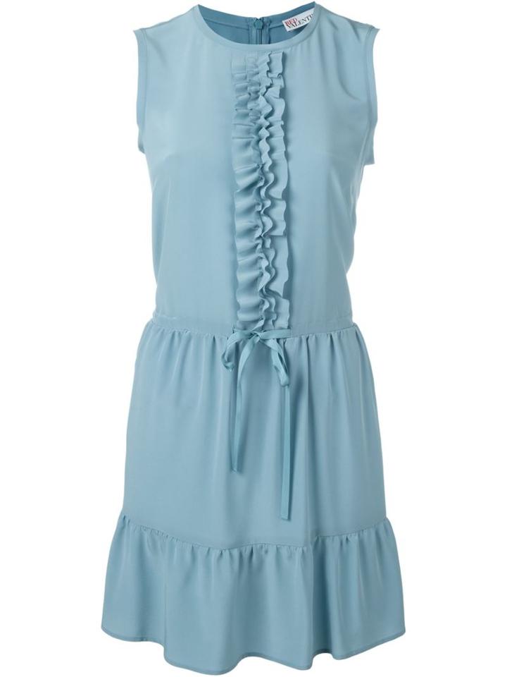 Red Valentino Ruffle Front And Hem Tie Waist Dress, Women's, Size: 44, Blue, Silk/viscose/polyester