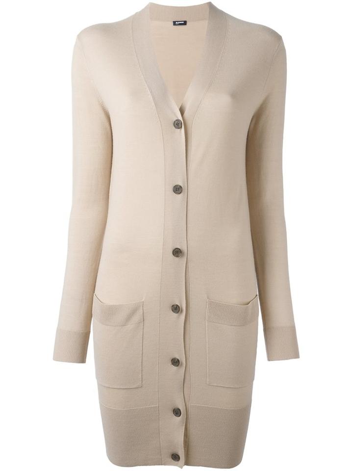 Jil Sander Navy Button Down Long Cardi-coat, Women's, Size: Small, Nude/neutrals, Wool