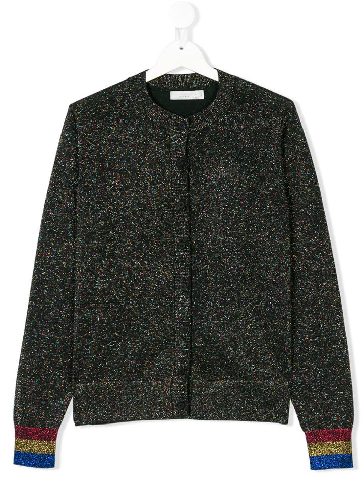 Stella Mccartney Kids Striped Cuff Glitter Cardigan - Black