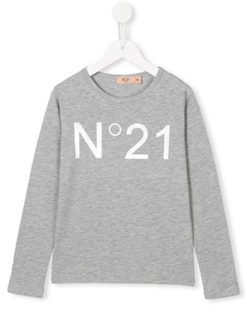 No21 Kids Logo Print T-shirt, Girl's, Size: 8 Yrs, Grey