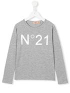 No21 Kids Logo Print T-shirt, Girl's, Size: 8 Yrs, Grey