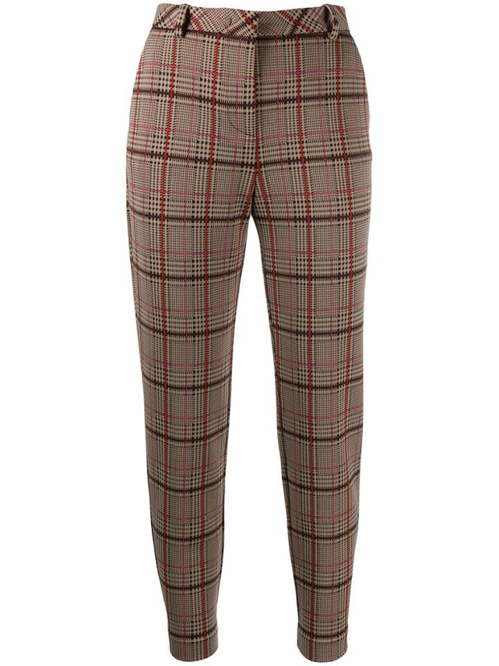 Pinko Cropped Checked Trousers - Neutrals