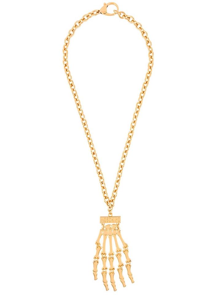 Moschino Skeleton Hand Necklace, Metallic