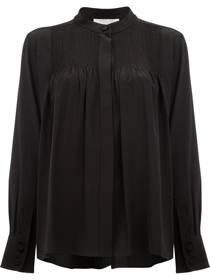 Chloé Pintuck Tailored Blouse, Women's, Size: 38, Black, Silk