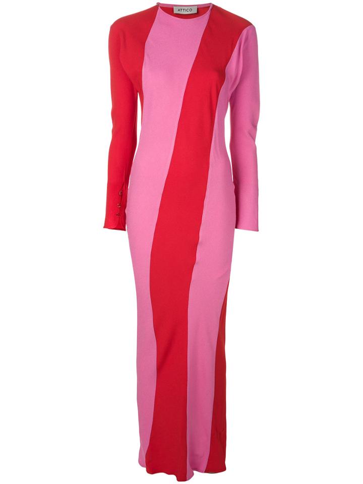 Attico Striped Fitted Long Dress - Red