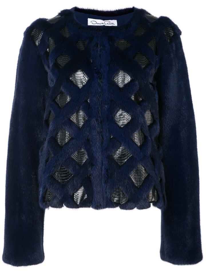 Oscar De La Renta Snake Intarsia Fur Coat - Blue
