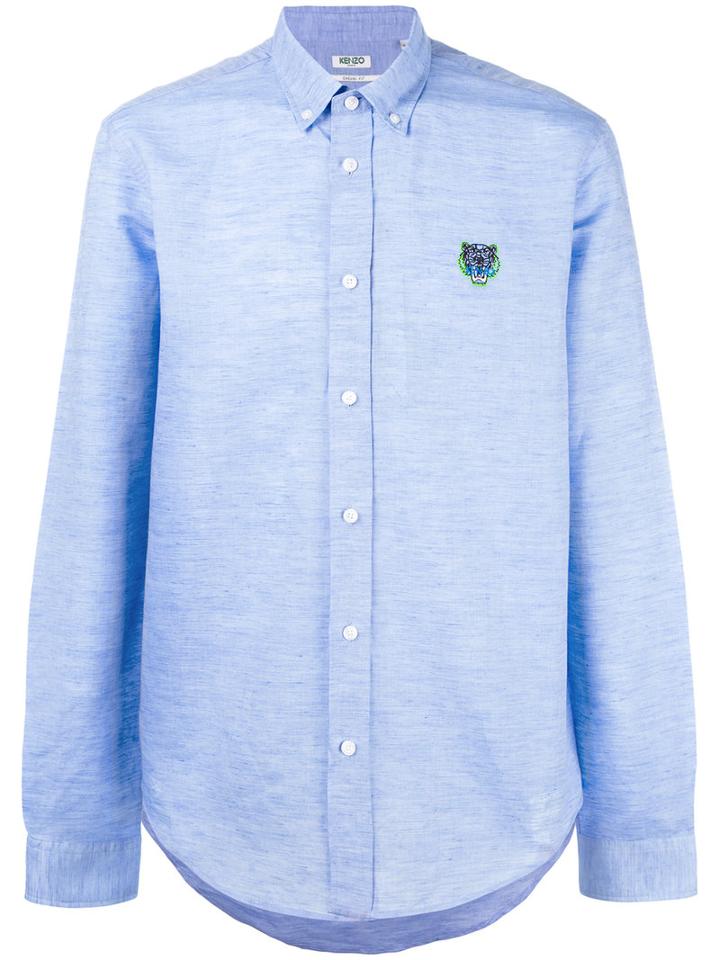 Kenzo - Mini Tiger Button Down Shirt - Men - Cotton/linen/flax - S, Blue, Cotton/linen/flax