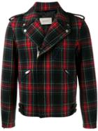 Gucci Plaid Biker Jacket, Men's, Size: 46, Red, Wool/goat Skin/cupro