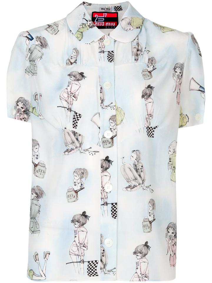 Miu Miu Illustration Print Shirt - Blue