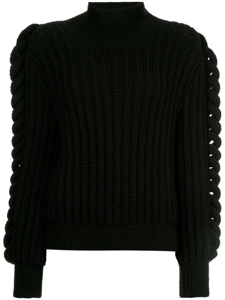 Liya Flared Sleeve Turtleneck Sweater - Black