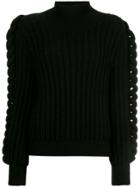 Liya Flared Sleeve Turtleneck Sweater - Black