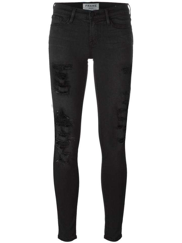 Frame Denim Ripped Skinny Jeans, Women's, Size: 25, Grey, Modal/cotton/polyester/spandex/elastane