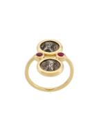 Dubini 18kt Yellow Gold, Silver And Ruby Kings Of Persis Shield Ring