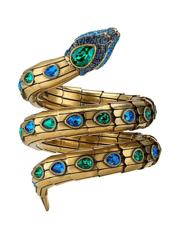 Gucci Triple Snake Bracelet With Crystals - Gold