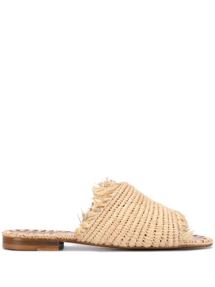 L'autre Chose Fringed Trim Slides - Neutrals