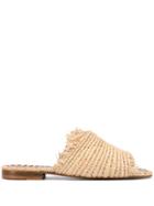 L'autre Chose Fringed Trim Slides - Neutrals