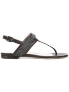 Fabiana Filippi Bead Embellished T-bar Sandals - Brown