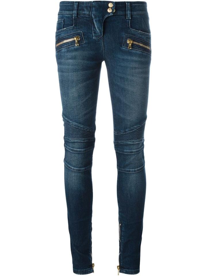 Balmain Biker Jeans, Women's, Size: 40, Blue, Polyester/cotton/spandex/elastane