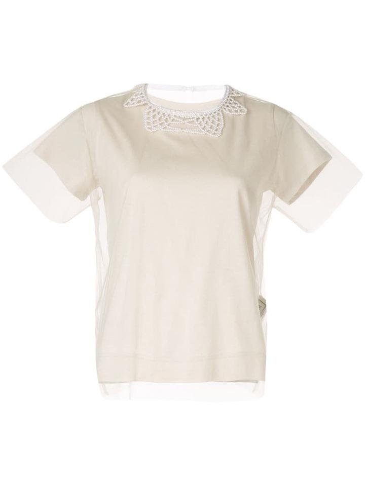 Tu Es Mon Trésor Pearl Necklace Tulle Top - Brown