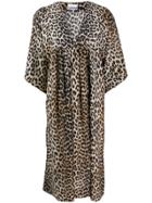 Ganni Leopard Print Loose Fit Dress - Black
