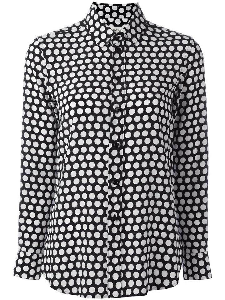 Saint Laurent Paris Collar Polka Dot Shirt, Women's, Size: 40, Black, Silk