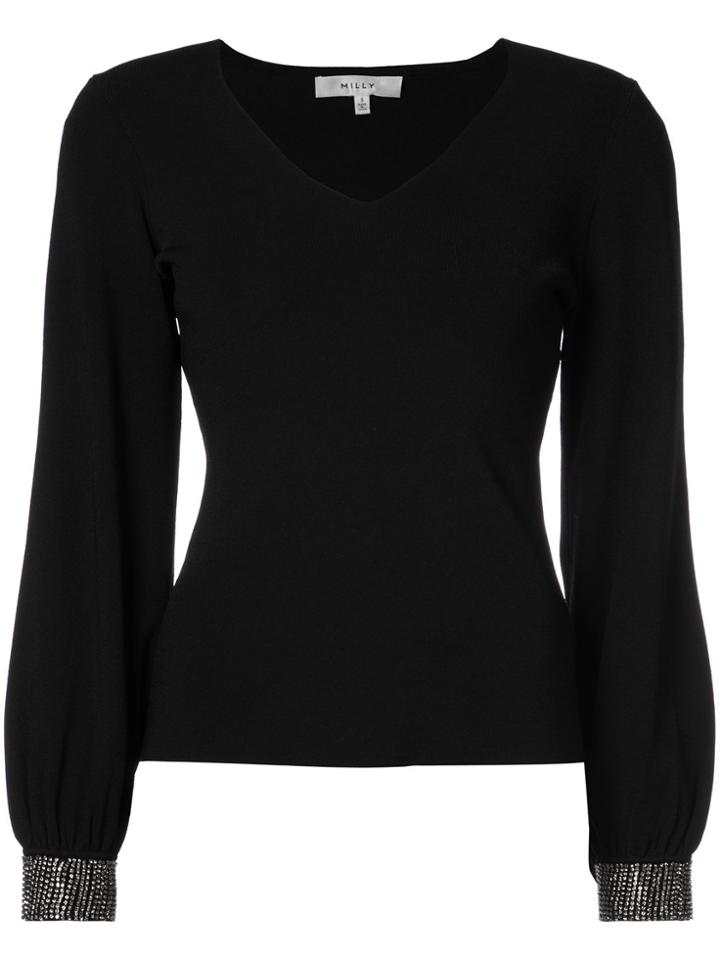 Milly Embellished Cuffs Jumper - Black