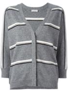 Brunello Cucinelli Striped Cardigan, Women's, Size: Medium, Grey, Cashmere